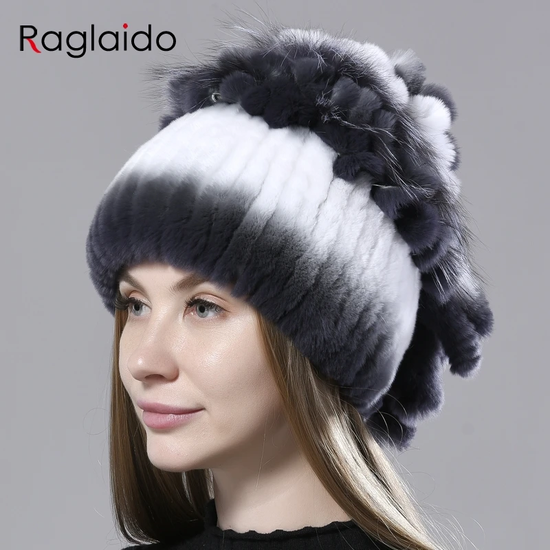 winter fur hat for women with silver fox fur flower patchwork natural fur rex rabbit hats stylish warm snow female fur hats
