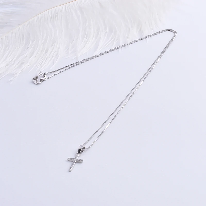 Pekurr 925 Sterling Silver Classic Zircon Big Cross Female Pendants Necklaces For Women Long Chain Collar Christ Fashion Jewelr