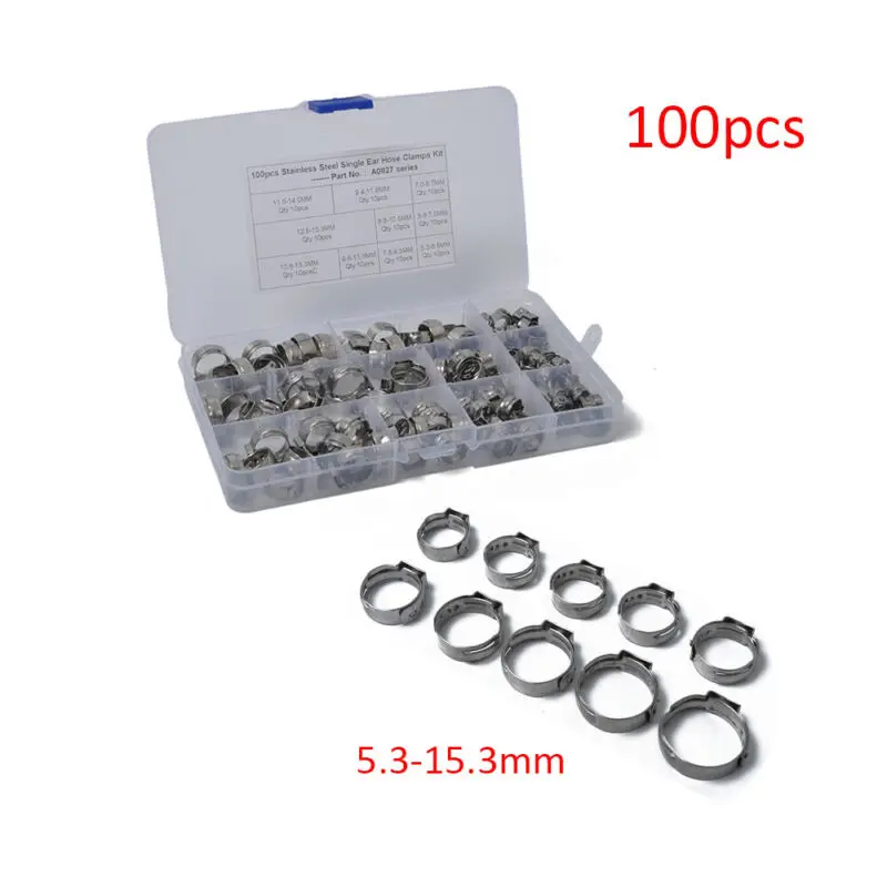 

100pcs O-Clips Single Ear Plus Stainless Steel Hydraulic Hose Clamps Air Pipe