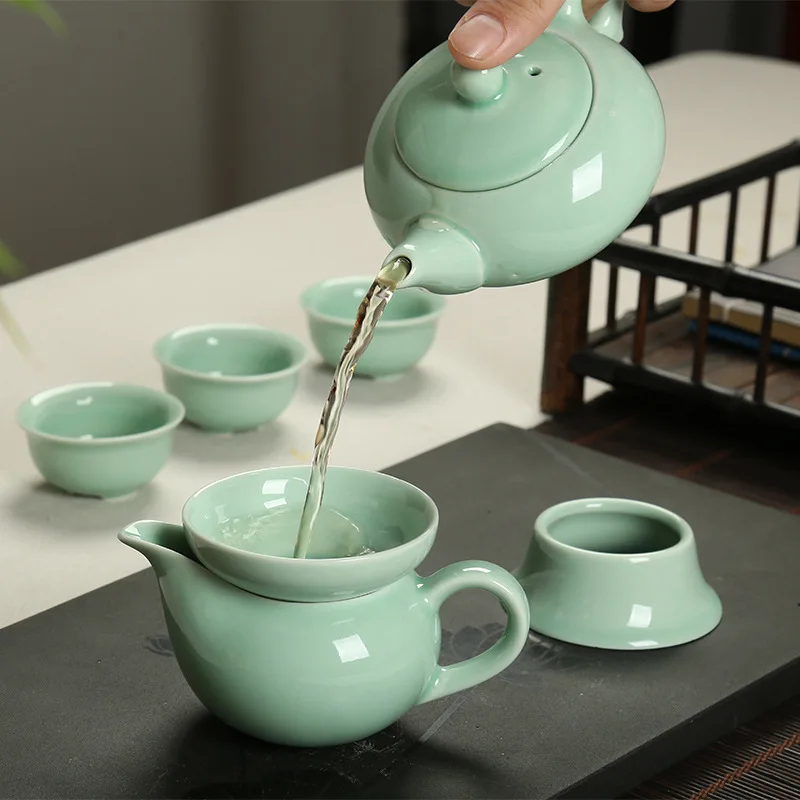Chinese Celadon Fish Tea Set Ceramic Tea Cup fish chinese kung fu tea pot drinkware for friend Gift Travel home tea set wine set