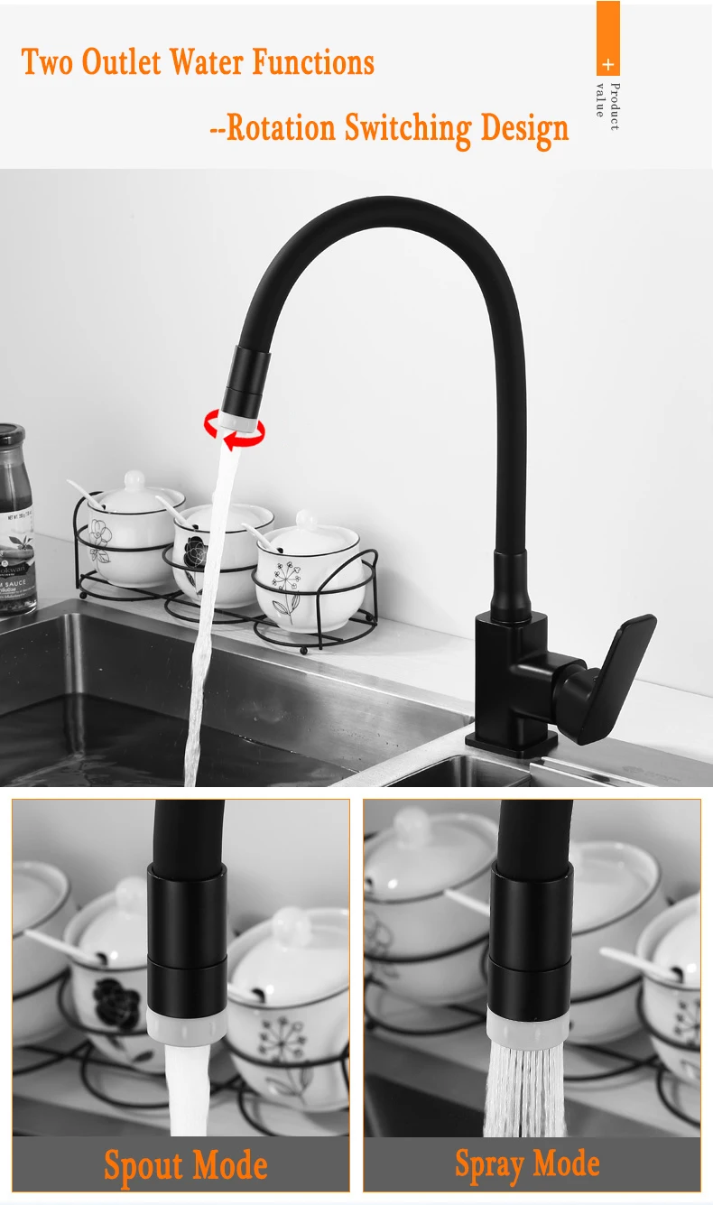 Силикагель нос любое направление вращающийся кухонный кран черный/белый кухонный кран torneira смеситель для холодной и горячей воды