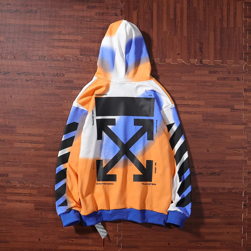 

Rendering Stripe OFF WHITE Autumn Men's Hooded Sweatshirts Loose Inkjet Ow Man Hoody Hoodie Hip Hop Harajuku Streetwear 2019