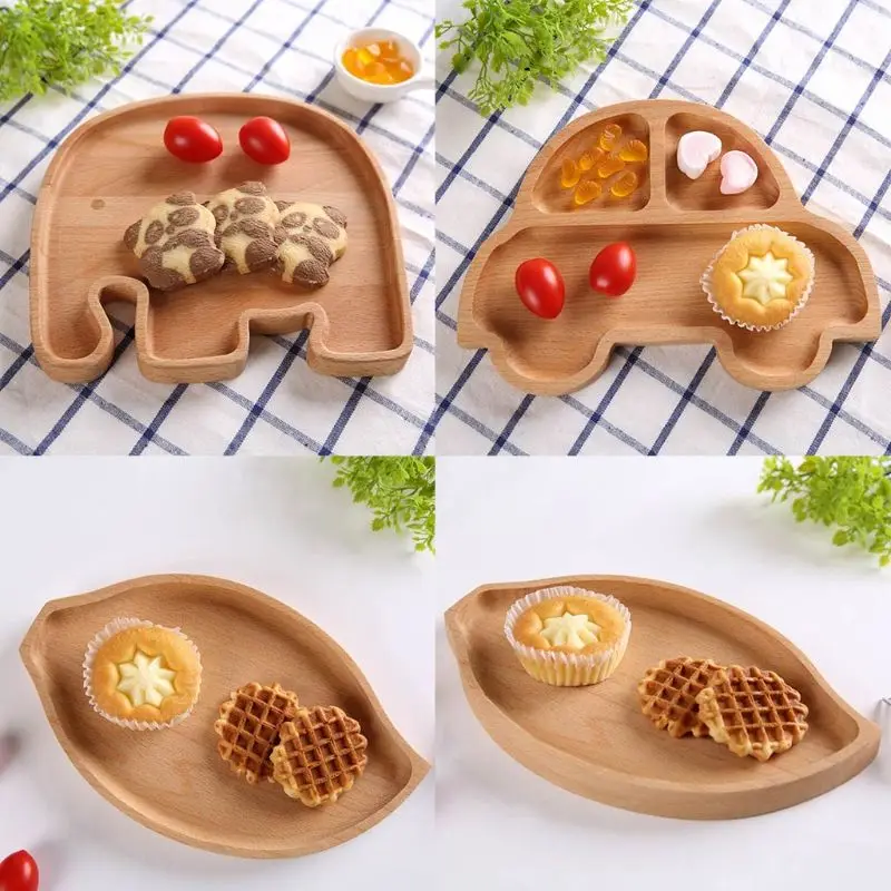 

Children Kids Wooden Food Plate Tray Dish Natural Cute Catoon Tableware Handcraft Animal Natural Tool 2019 NEW