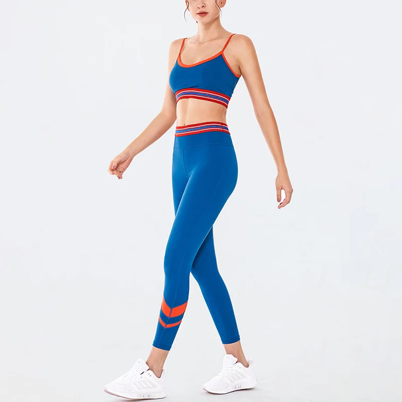 Female Sport Suit Women Fitness Clothing Sport Wear Yoga Set Striped Print Stitching Gym Sportswear Running Leggings Women Set