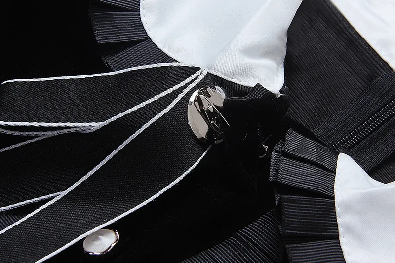 Зимнее новое платье трапециевидной формы с длинными рукавами с воротником Питер Пэн, бархатное платье с вышивкой и карманами, черное платье с оборками