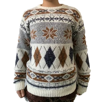 

Kids' Sweater 2020 New Style Autumn And Winter Christmas Brown Rhombus Snowflake Pullover Knitting Shirt CHILDREN'S Garment