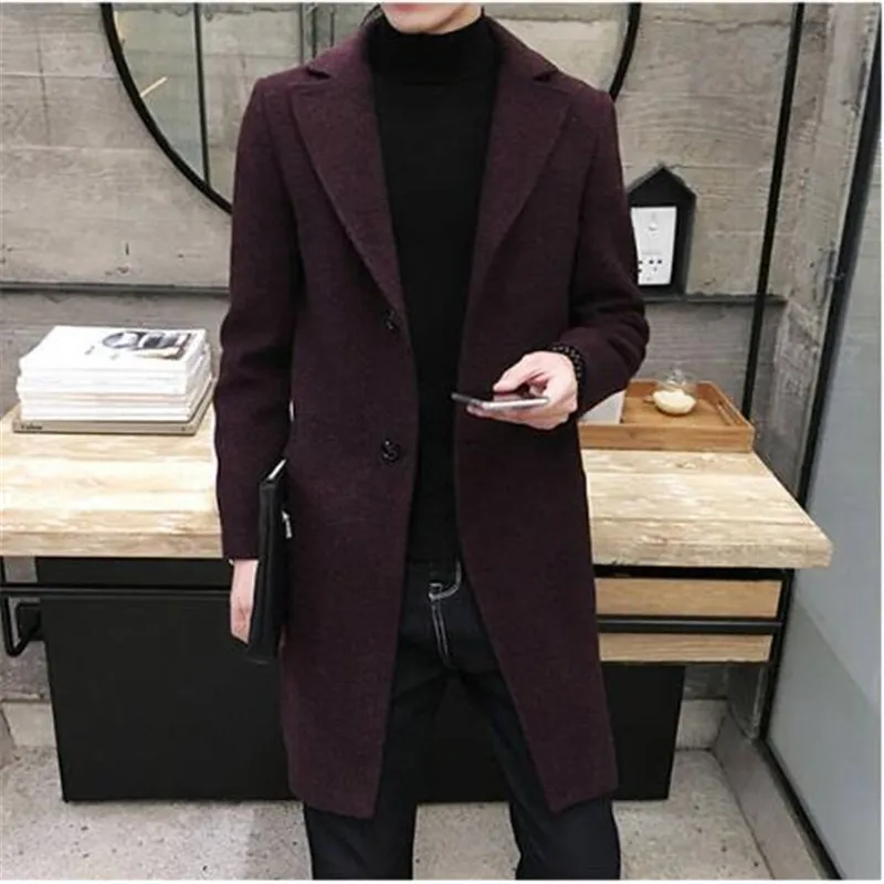Windbreaker men's medium and long winter handsome new men's wool coat Korean version versatile cloth coat send scarf