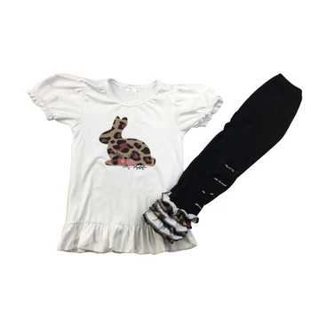

Easter girls short sleeve outfit with rabbit pattern spring design sets