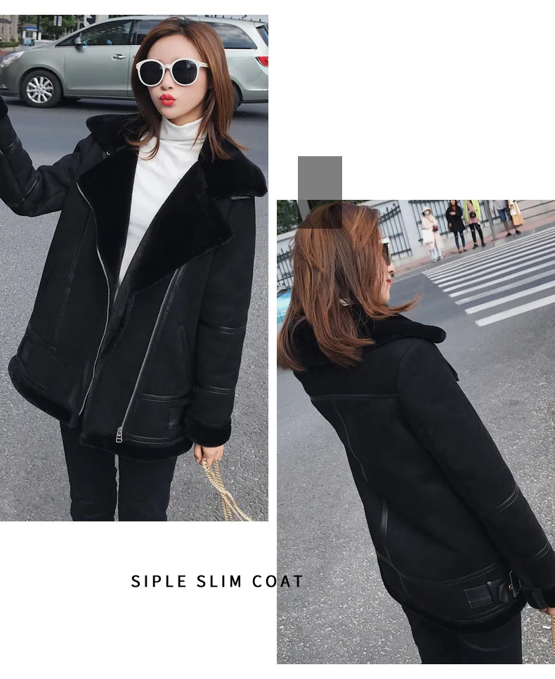 women jacket Faux Leather Lambs Wool Coat Female Thick Warm Shearling Coats Suede Leather Autumn Winter Female Outerwear