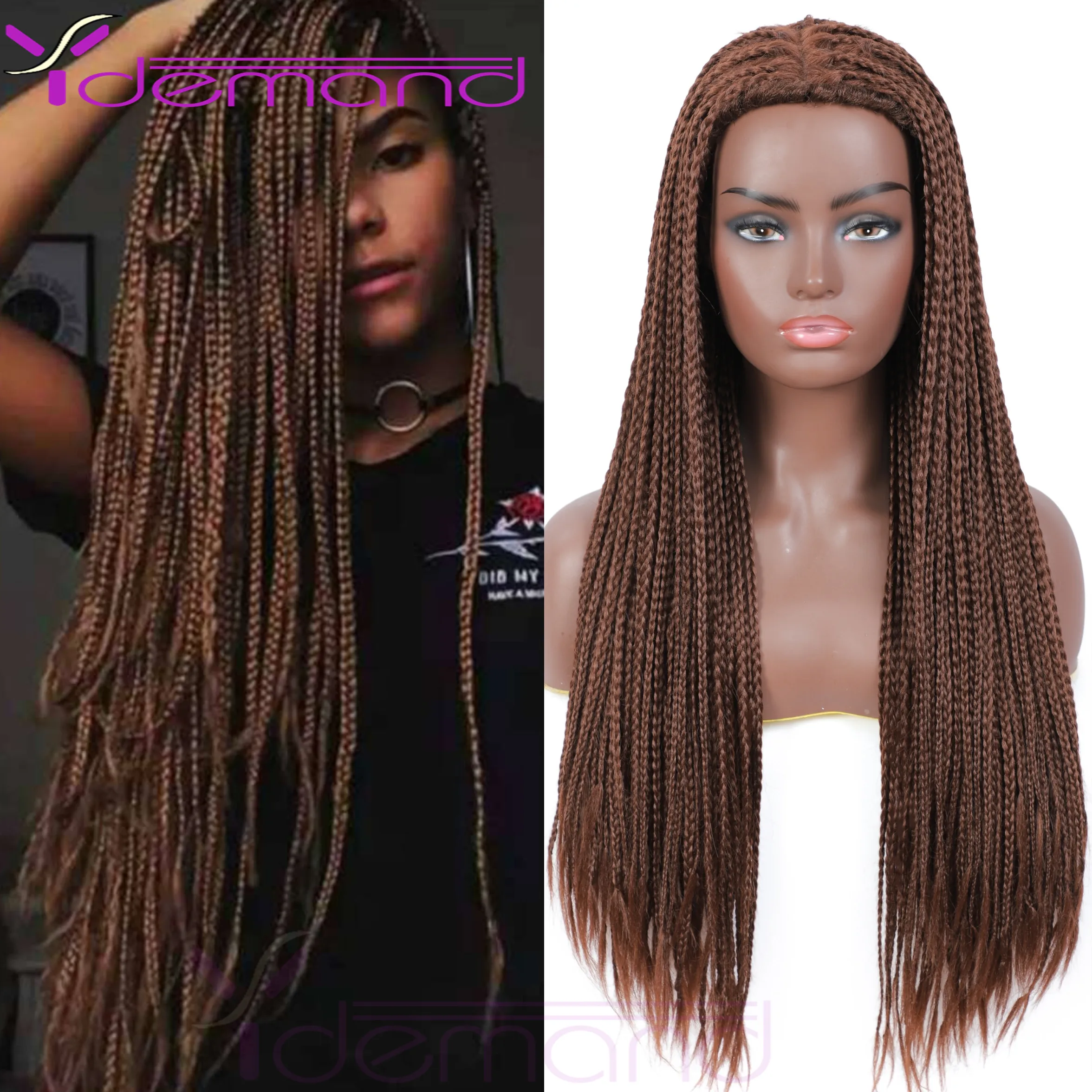 Y Demand Crochet Wigs Toys Braids With Box Long Black Synthetic Wigs for Women Heat Resistant Cosplay Wig Two Tone Braided