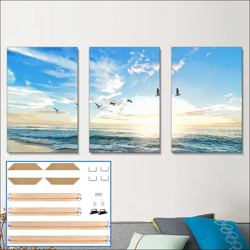 

Blue sea view modern Home decoration painting DIY Frame mural Log frame wall frame letter painting posters aesthetic Landscape