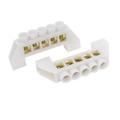 

2 Pcs 5 Holes Ground Zero Wire Row Copper Tone Terminal Block White