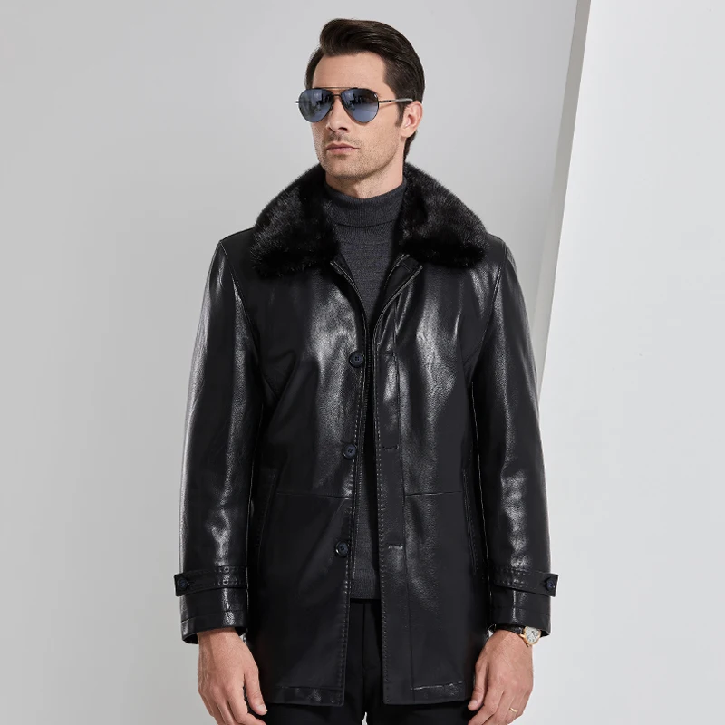 

High Quality PU Leather Jackets Jaqueta Masculina Inverno Thickness Parkas Winter Jacket Men Fashion Casual Coats -40
