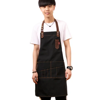 

Denim canvas apron Korean fashion coffee shop teacher painting milk tea shop kitchen men and women overalls custom logo