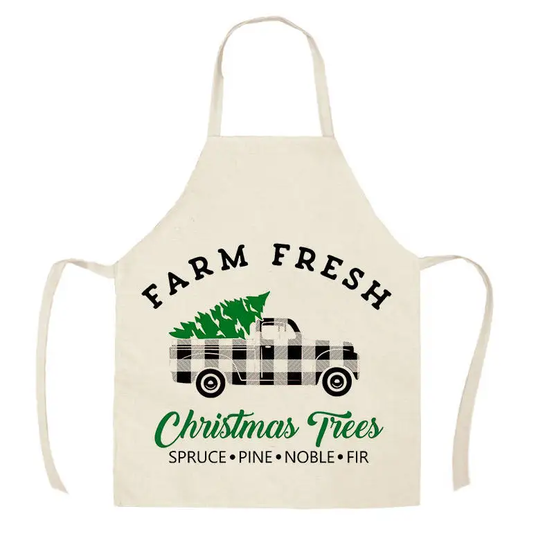 Merry Christmas Car Tree Red Plaid Kitchen Aprons for Woman Man Home Cooking Baking Shop Cleaning Cotton Linen Apron WQi856