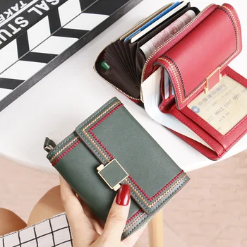 

Leather Small Wallet Women's Short Multi-card Bit Money Card Bag One-piece Folding Wallet 2020 New Fashion Cowhide Wallet