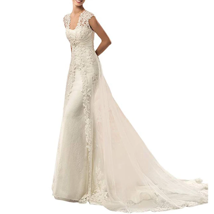 Ivory Новейшее Тюлевое свадебное платье русалки с рукавом-крылышком, винтажное свадебное богемное платье с рыбьим хвостом, Vestido De Noiva - Цвет: Ivory