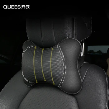 

QUEES Car Headrest Massage Pillow Head Cushion Cervical Protection Cushion 2020 Car Accessories Interior Cowhide Easy To Clean