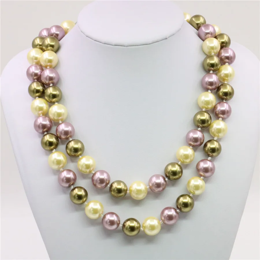 Huge 12mm Multicolor Round South Sea Shell Pearl Necklace 18'' Cultured Hang 