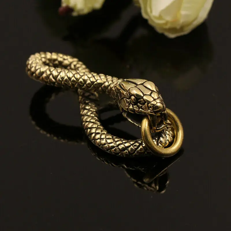 1Piece Solid Brass Belt Hook Retro Snake Shape Keychain Fob Clip Key Ring Wallet 