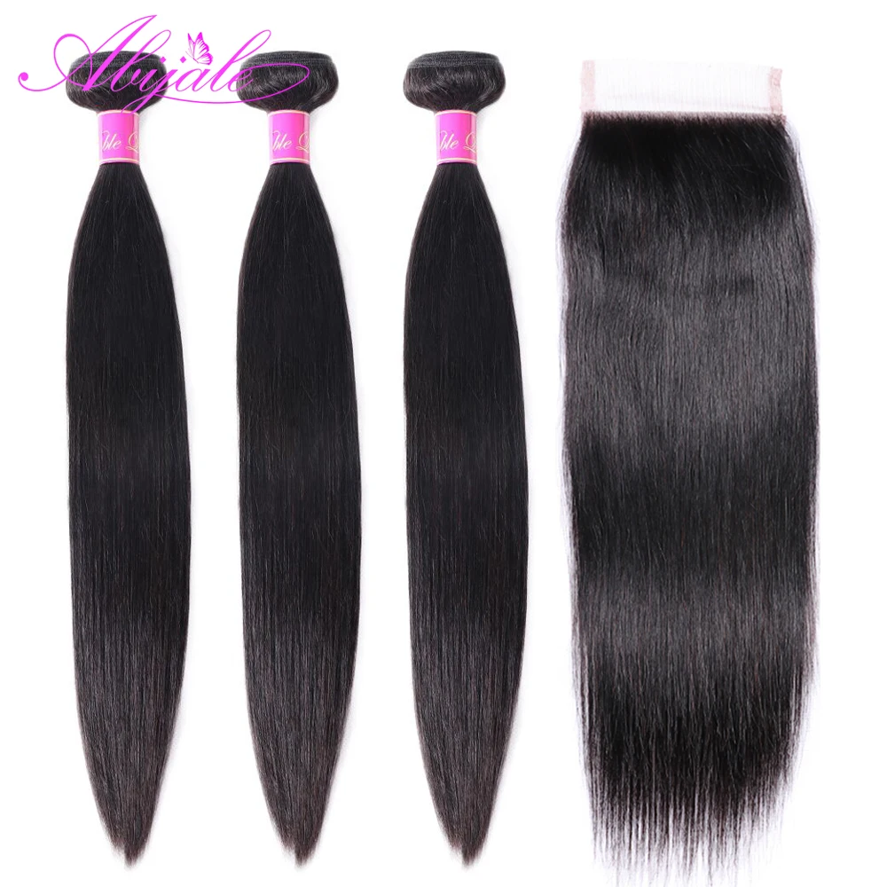 Abijale Brazilian Straight Hair Bundles With Closure Human 3 Remy | Шиньоны и парики