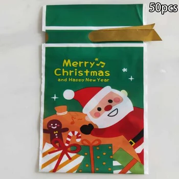 

50pcs Christmas Candy Pouches Large Drawstring Christmas Gift Candy Bags Cookie Wrapping Pouch For Kids Gifts Candies Bag