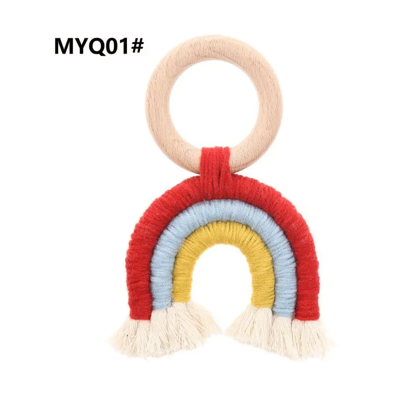 Радужная кисточка макраме деревянный Boho детский Прорезыватель хлопок шнур зубцы из древесины игрушка подарок для душа