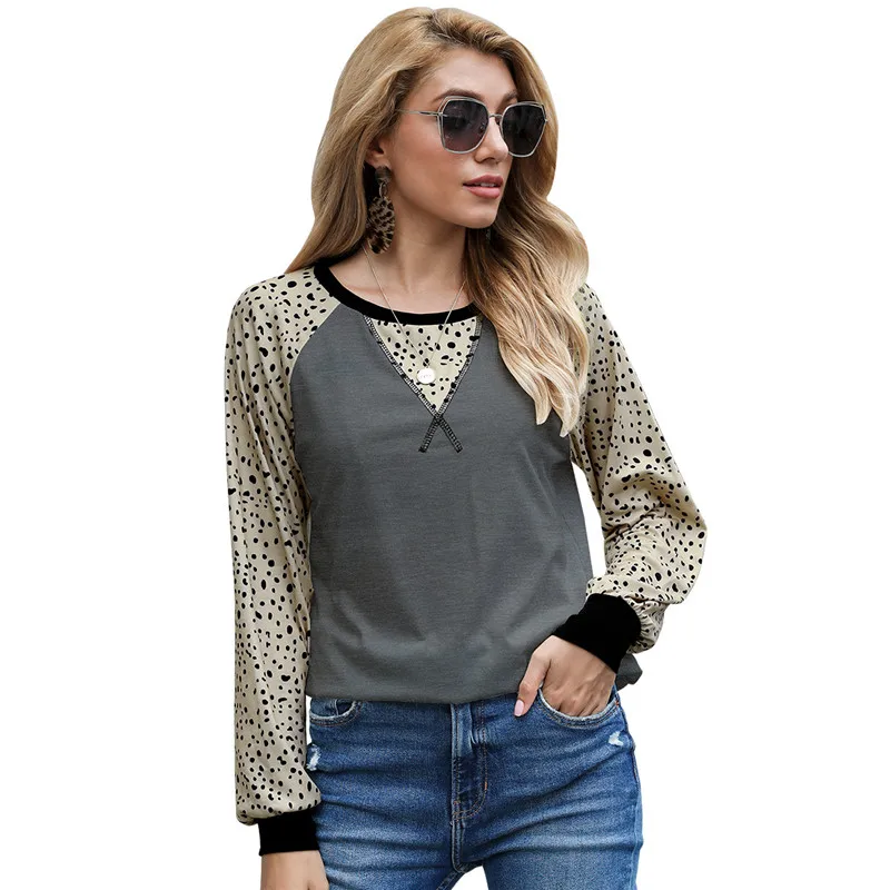 

Casual Leopard Patchwork T-shirt Women Long Sleeve Tops Tee 2020 Spring Autumn T Shirt Female O-Neck Harajuku Oversized T Shirt