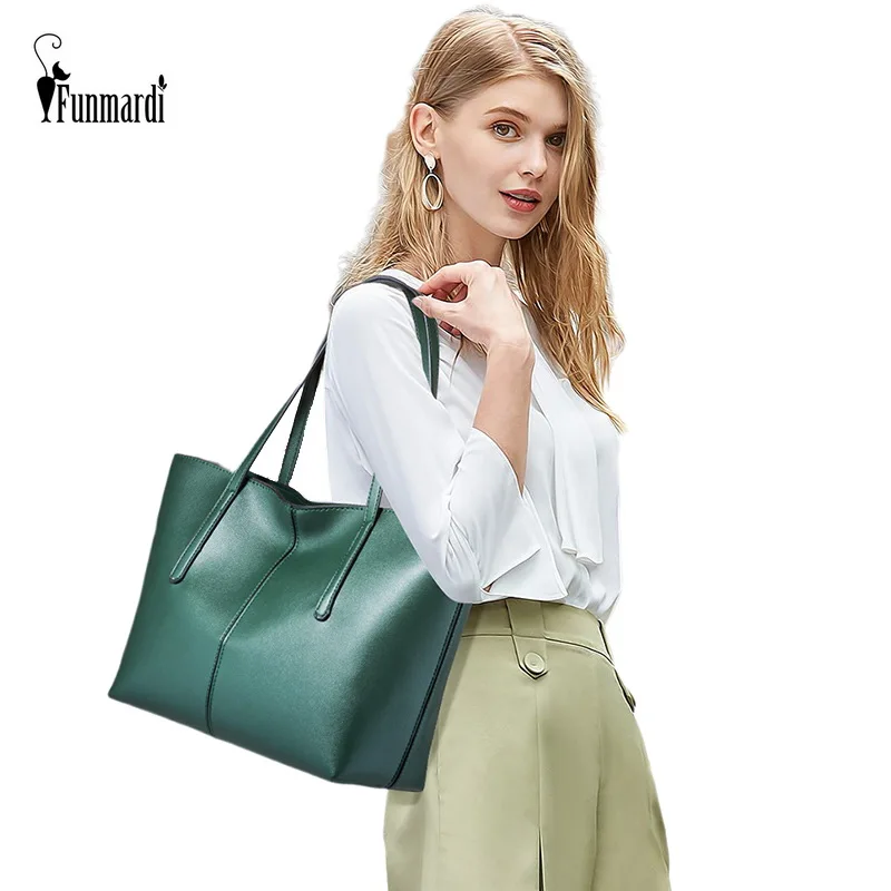 

FUNMARDI Large Simple Women Handbags Casual Totes Bag Splicing PU Leather Shoulder Bag 2020 Trend Luxury Hand Bag Lady WLHB2195