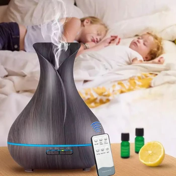 

550ML Aromatherapy Essential Oil Diffuser With Remote Control Wood Grain Aroma Diffuser Air Humidifier 7 Color LED Lamp For Home