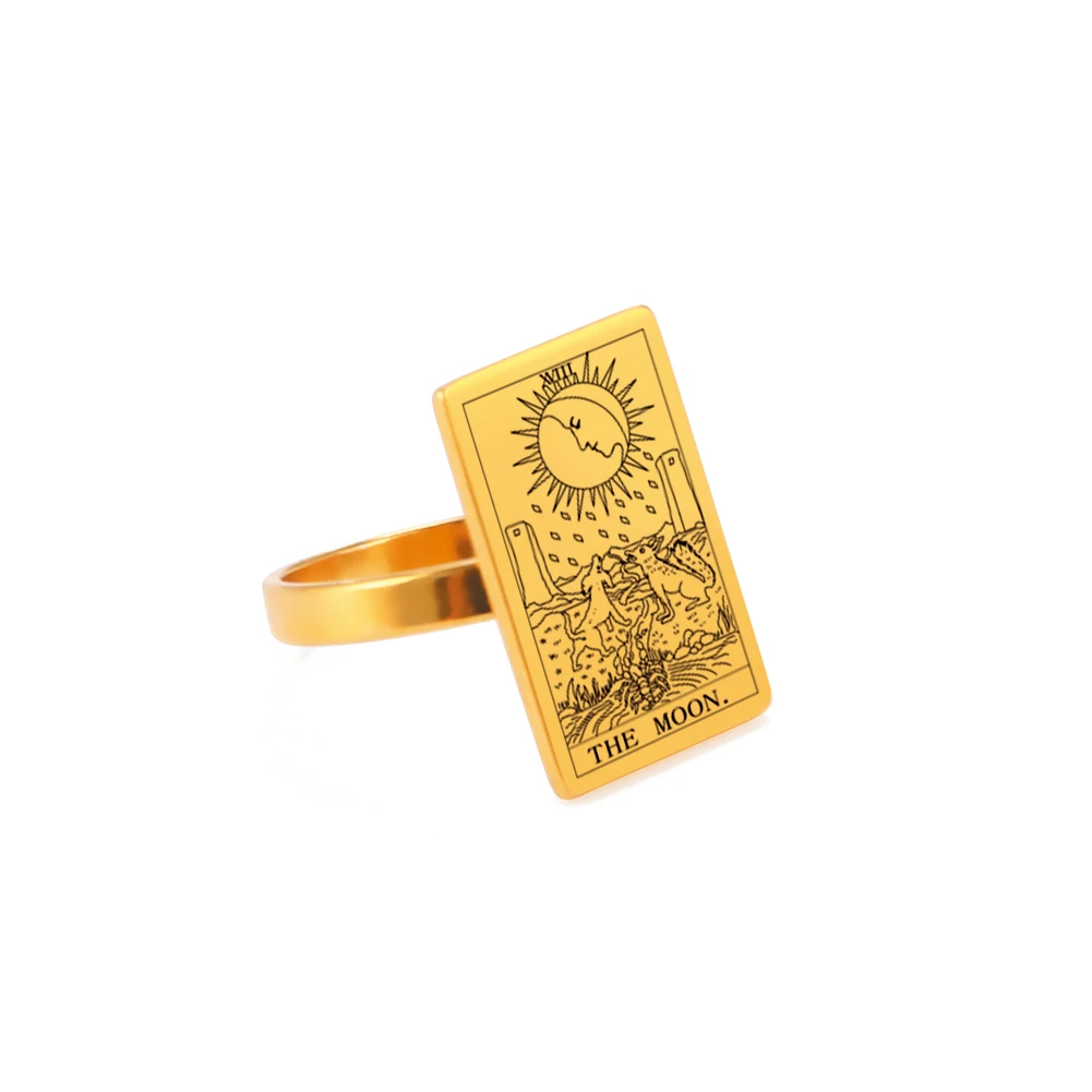 Stainless Steel Skyrim Tarot Cards Ring for Women Men Esotericism Divination Magic Band