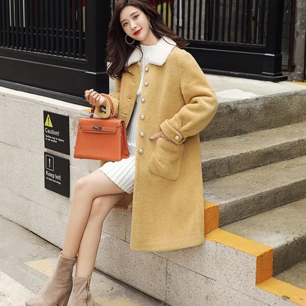 GloryStar Winter Shearling Overcoat Lamb Cotton Fur Clothing Long Outwear for Women
