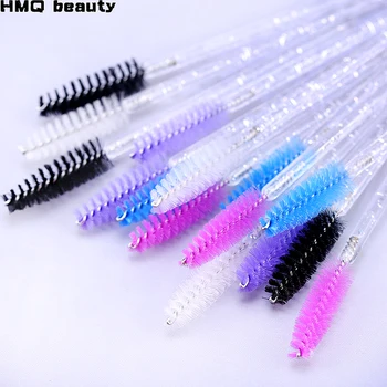 50Pcs 일회용 크리스탈 눈썹 브러시 다이아몬드 핸들 마스카라 완드 애플리케이터 눈 속눈썹 화장품 브러쉬 속눈썹 연장 도구