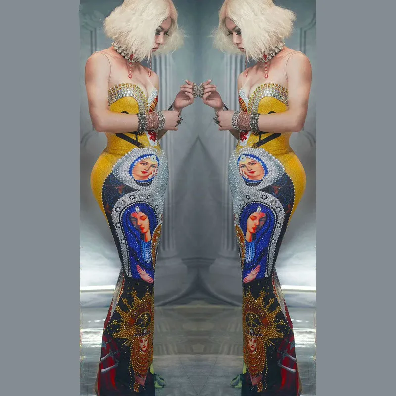 Красочные блестящие жемчужные Кристаллы Длинные платья женские День Рождения Праздновать Прозрачное платье сценический танцевальный костюм DS