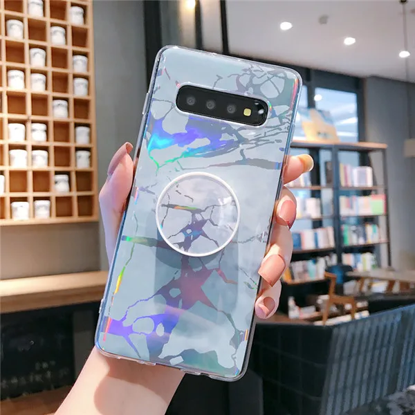 Небесно-голубой Для samsung Note 10 Pro 9 S10 S10E S8 S9 S7 мраморный Мягкий силиконовый чехол из ТПУ с подставкой для телефона задняя крышка бампера - Цвет: Небесно-голубой