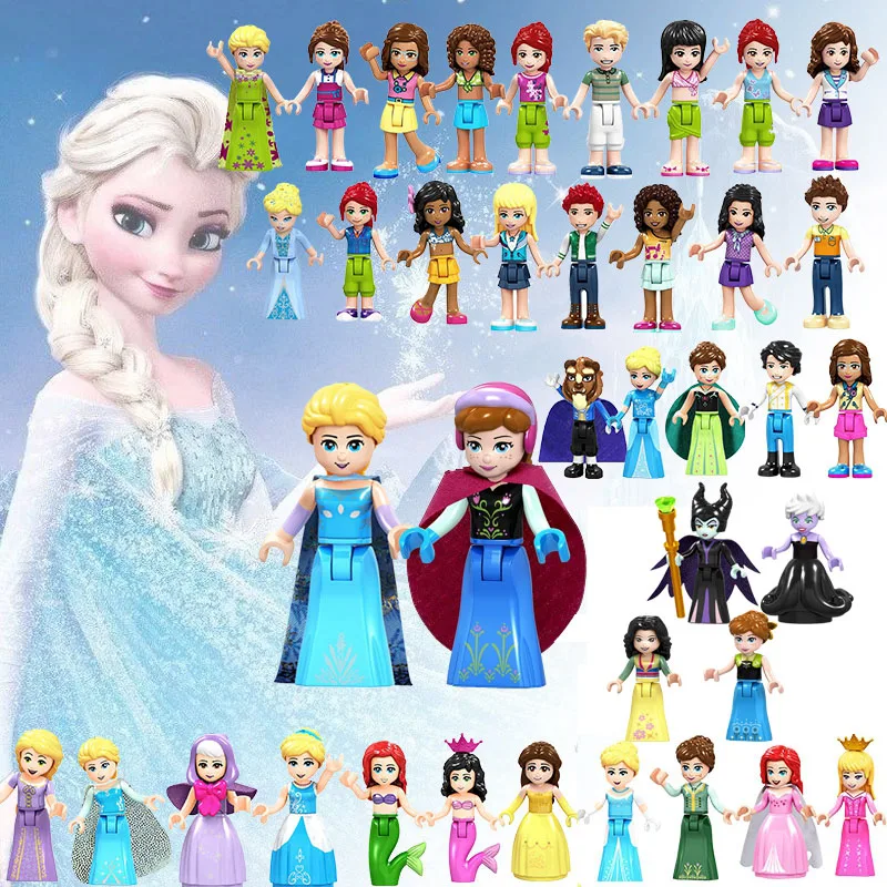 Fairy Tale Princess Girl Friends Belle Beast Cinderalla Anna Olivia Model Assemble Action Figures Construction Toys For Children