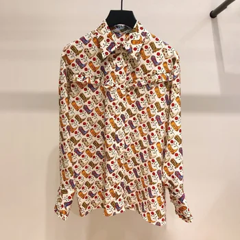 

Women Shirt 2019 Autumn and Winter New Fashion boot Print Pattern Loose Long-sleeved Shirt