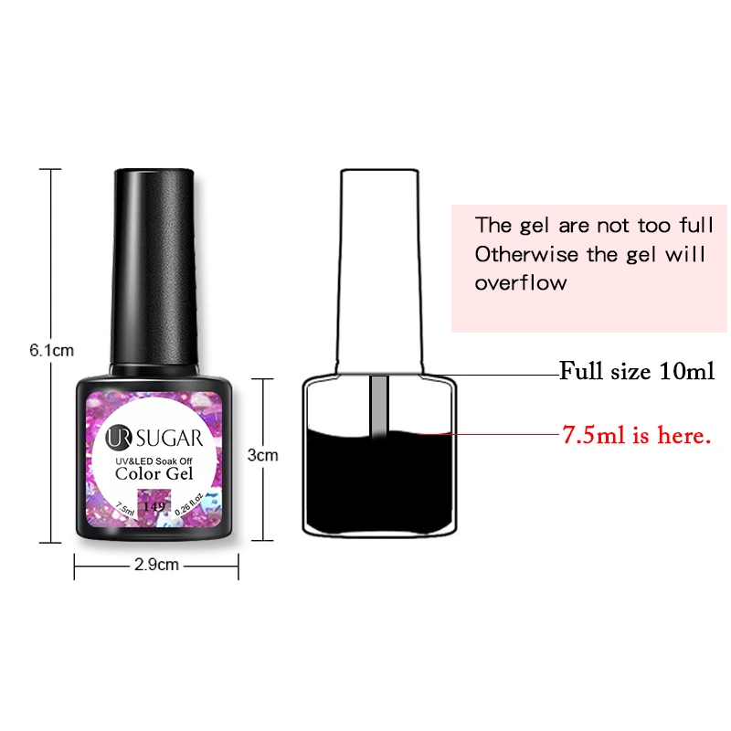 UR SUGAR 7.5ml Glitter Shiny Color Nail Gel Polish Semi-permanent Varnish Soak Off Nail Art Base Top Coat UV LED Gel Manicure 6