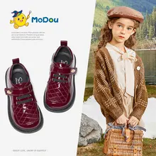 Mo dou 2021 outono novo preto vermelho inteiro vamp crianças sapatos de couro genuíno meninas princesa uniforme do bebê sapatos