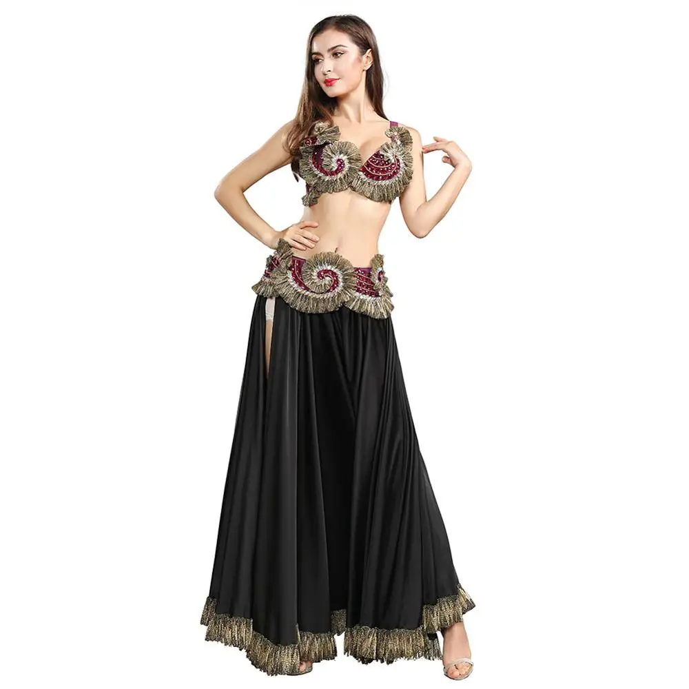 Belly Dance Dress Women's Dance Coin Slim Fit Gils Bellydance Sequin Beaded  Dress Bra Belt Dress