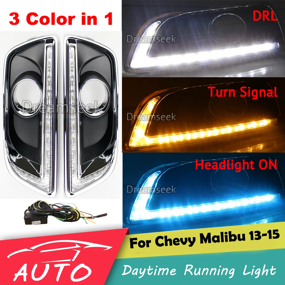 

3 Color LED DRL Day Light Fog Lamp for Chevrolet Chevy Malibu 2013 2014 2015 / Malibu Limited 2016 Daytime Running Light w/ Turn