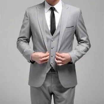 Ceny Jeden Przycisk Slim Fit Garnitury Męskie Jasnoszary Groom Smokingi Boczne Rozcięcie Groomsmen Mężczyźni Garnitury ślubne (kurtka + Spodnie + Kamizelka)