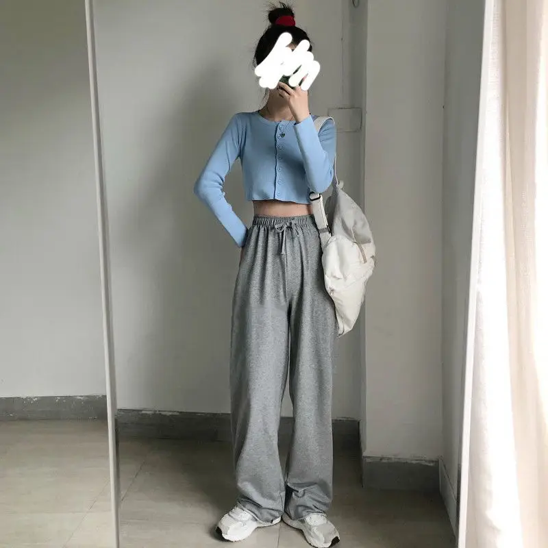 Korean Version of Casual Street Style Suitable for Summer Wear Thin Sweatpants Women Loose Straight Pants Long Woman Korean Version of Casual Street Style Suitable for Summer Wear Thin Sweatpants Women Loose Straight Pants Long Woman