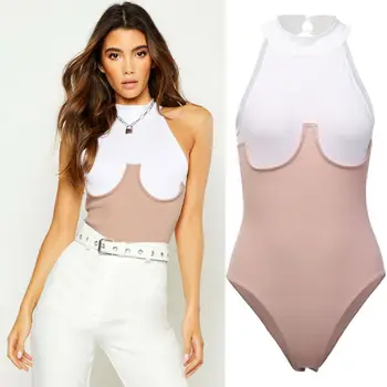 

Women Bodysuit Bodycon Jumpsuit Romper Patchwork Tops Blouse Playsuit Sleeveless