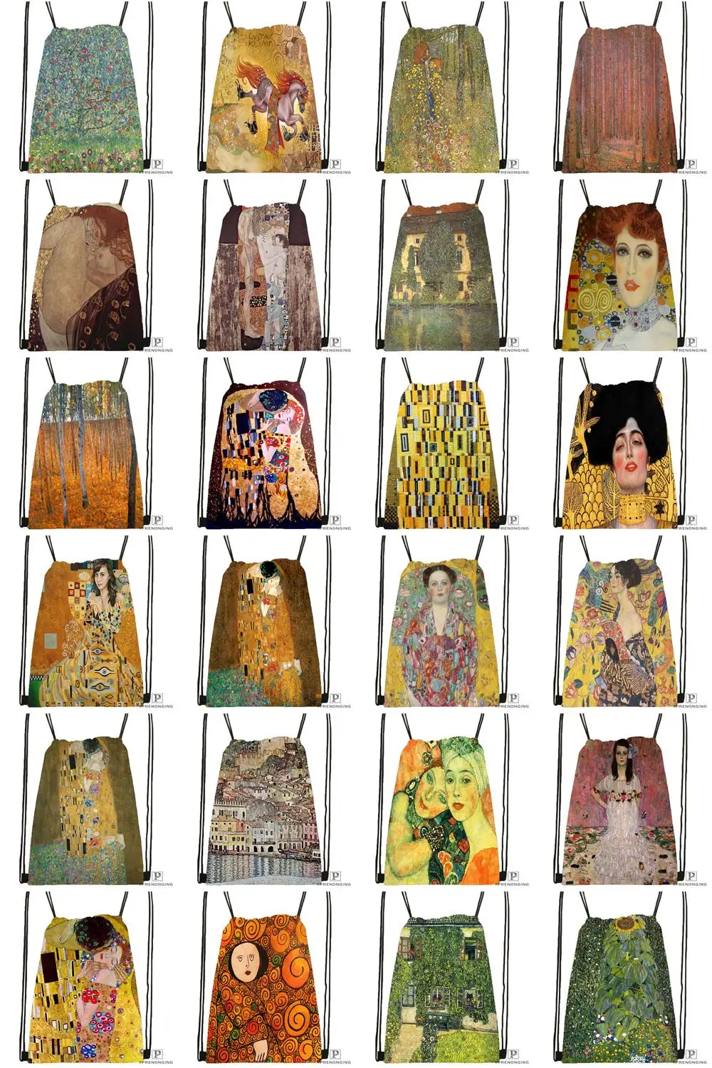 Custom Artist Gustav Klimt походная сумка на шнурке милый рюкзак для детей(черная спинка) 31x40 см#180531-02-15