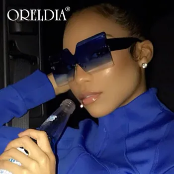

Fashion Oversized Square Rimless Sunglasses Women Brand Designer Flat Top Big Sun Glasses Female One Piece Travel Gafa de sol