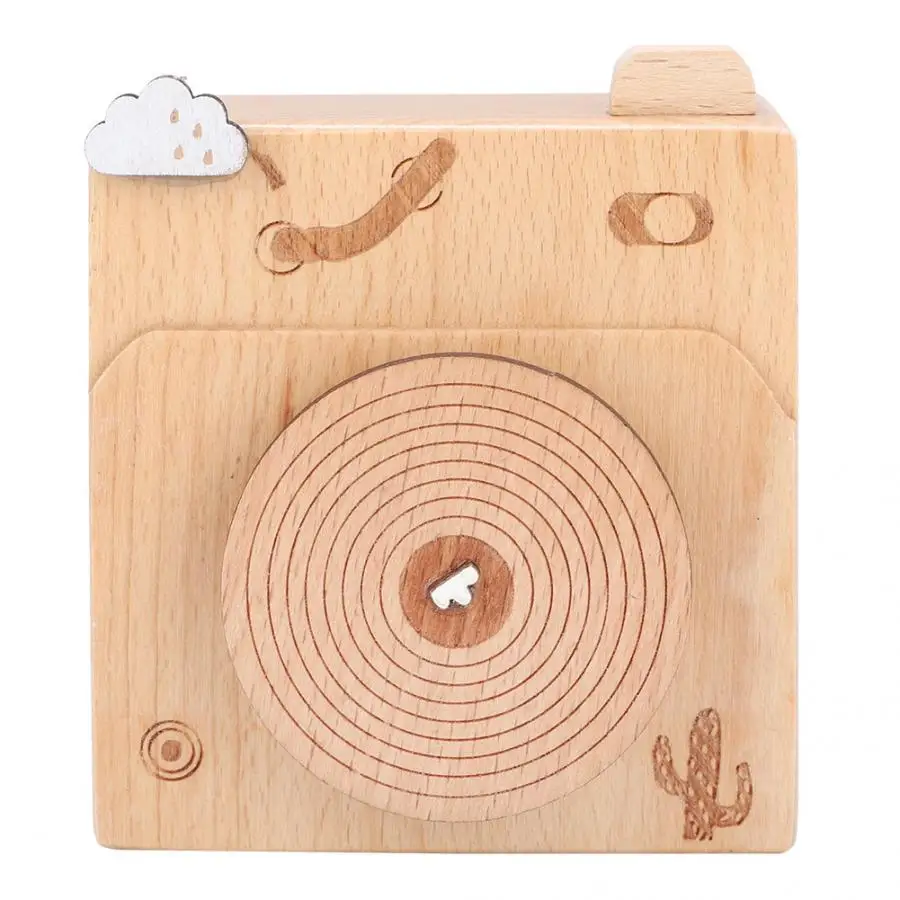 Wooden Phonograph Shape Music Box Natural Beech Wood Music Box Crafts Ornaments Kids Girlfriend Birthday Gift