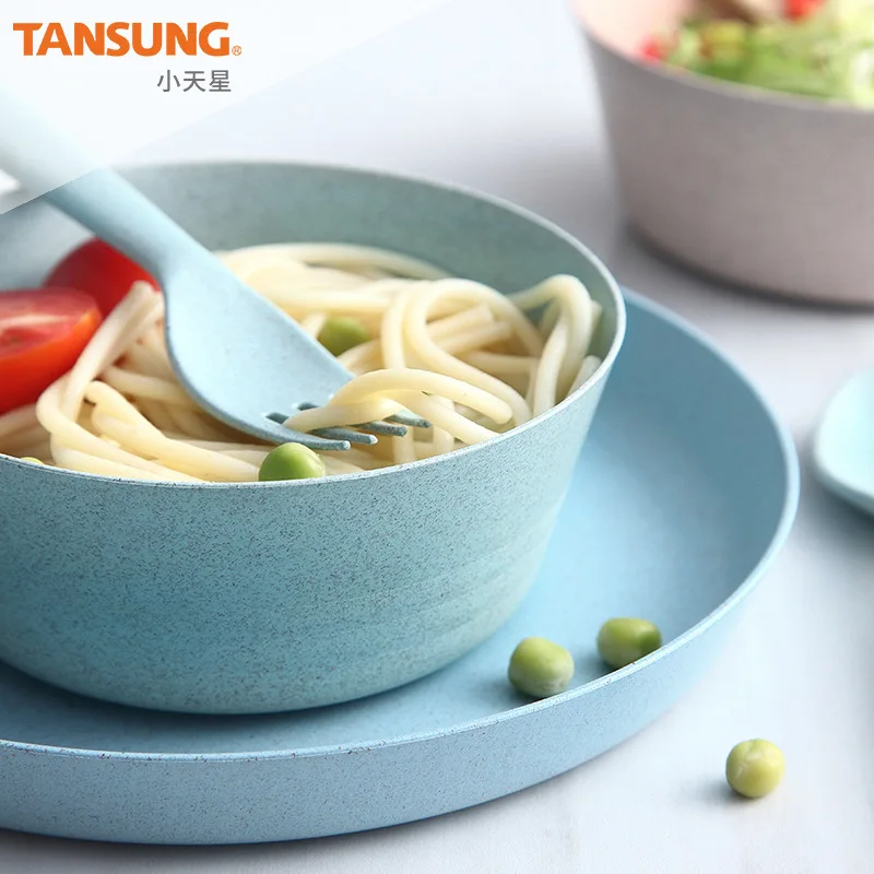 Currently Available Straw Tableware Wheat Straw Tableware Set Cup Dishes Knife, Fork And Spoon Suit Shatter-resistant Dishes Pla