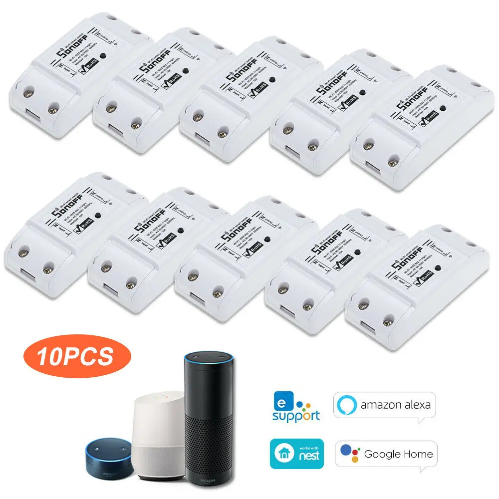 2/3/5/6/8/10 шт. Sonoff Basic умный дом переключатель Wi-Fi Беспроводной дистанционного Управление выключатель света с таймером DIY модули 10A/2200W через Ewelink - Комплект: 10 PCS
