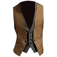 Men Formal Waistcoat Vest Business Solid Color Single Button Vest gilet Fake Two-pieces V Neck Casual S-lim chalecos para hombre 2